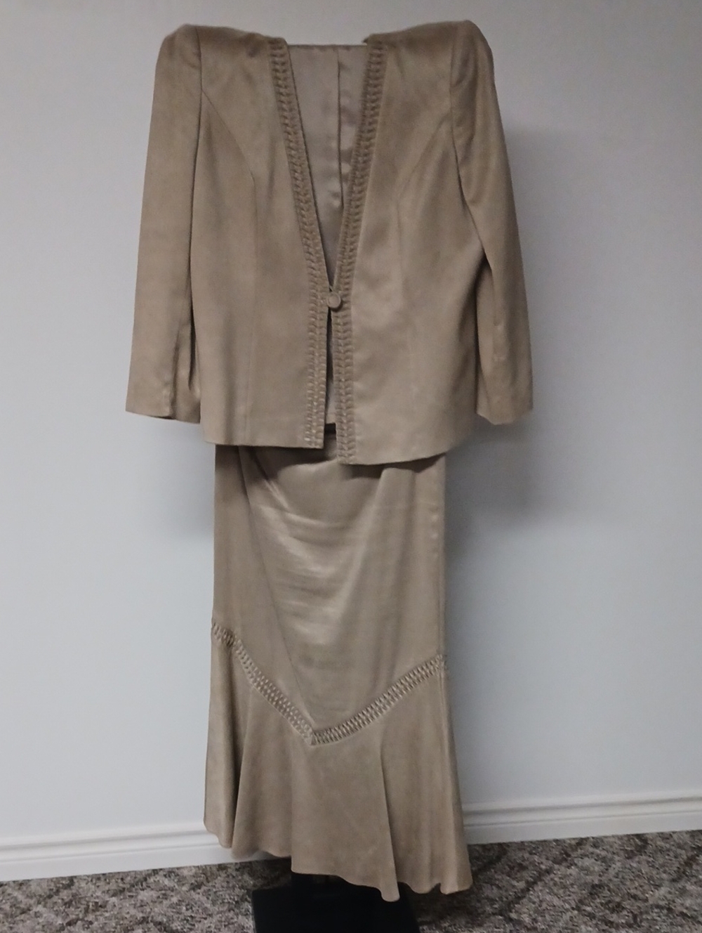 Vintage Jaques Vert Taupe Maxi Skirt and Jacket Set